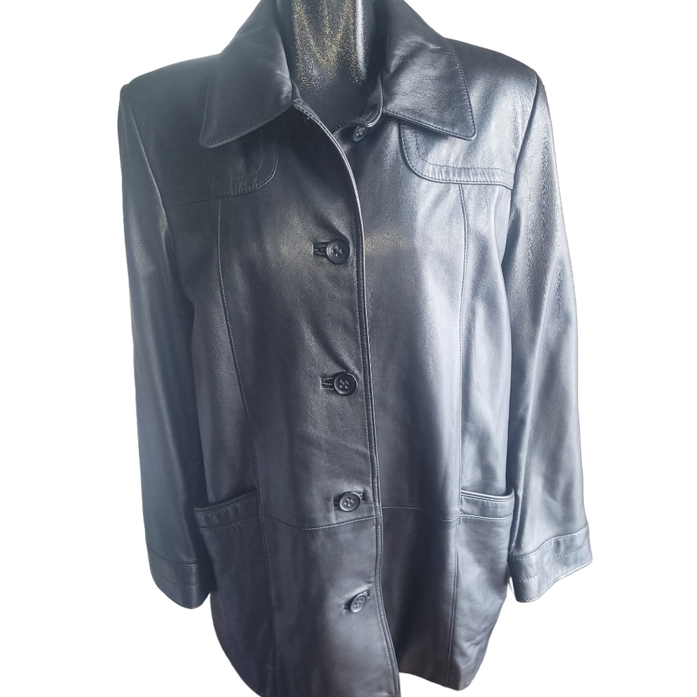 A&S Selections Black Napa Lambskin Button-Up Leather Jacket Size L